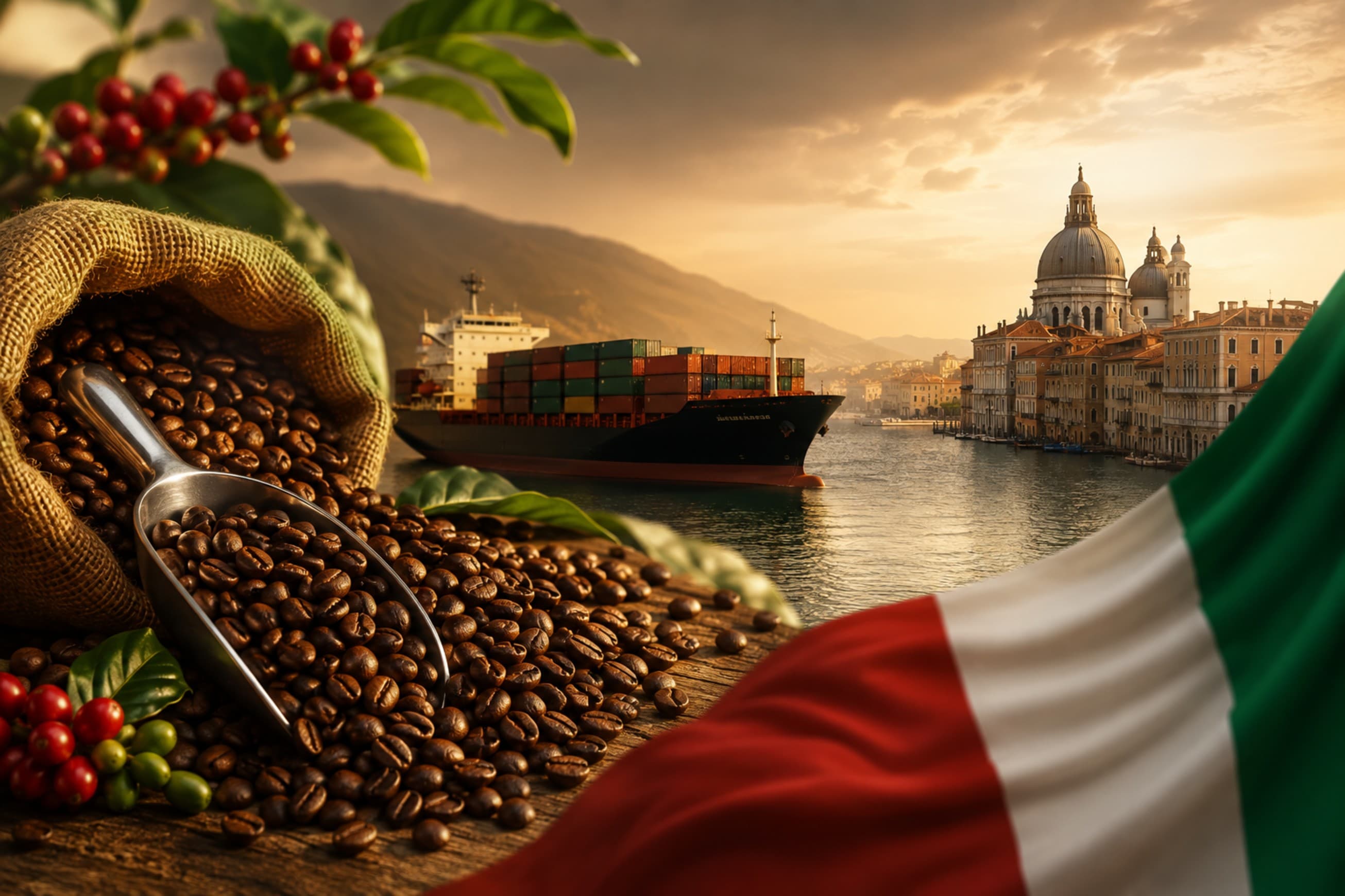 Indian coffee beans ready for export to Italy